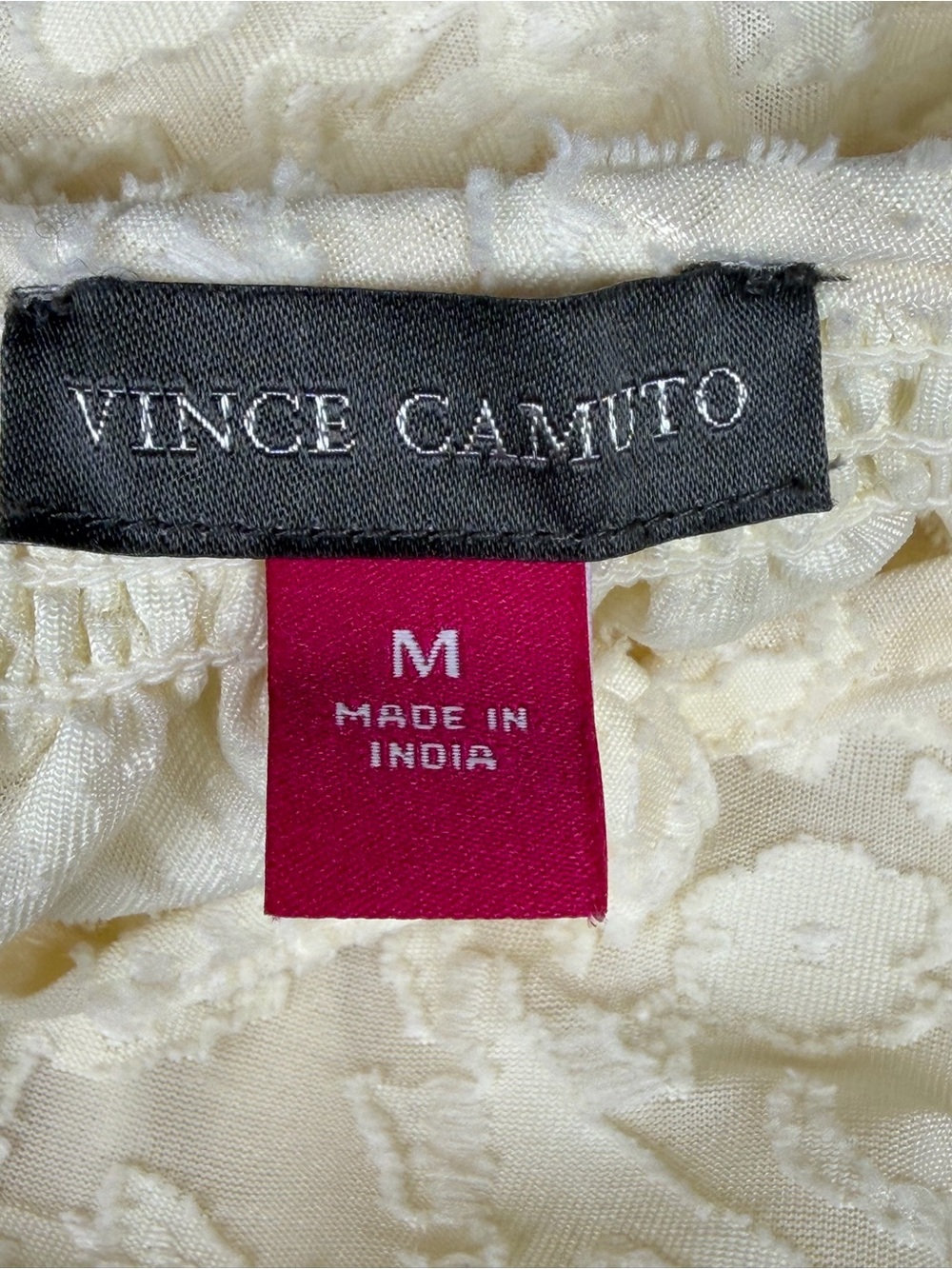Vince Camuto Creamy Ivory Floral Jacquard Peasant Blouse Size M - Picture 6 of 8